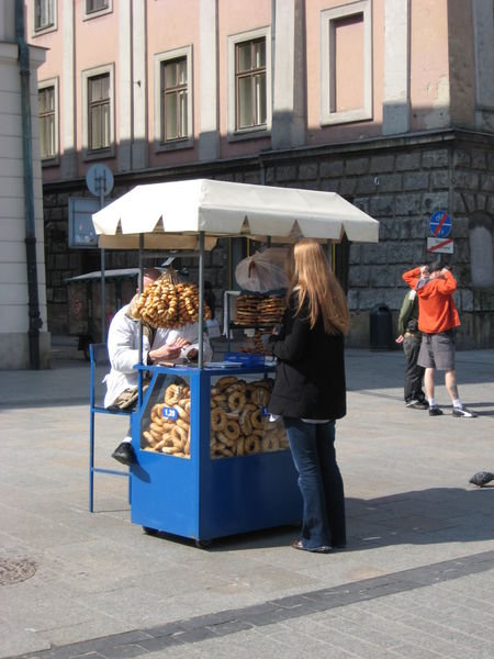 Buying A Pretzel from a little stall
