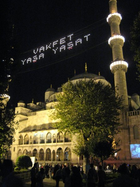 the Blue Mosque at night