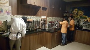 Staff busy brewing coffee