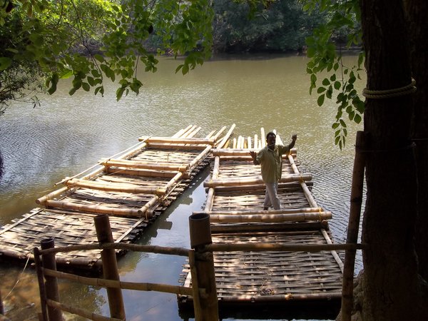 The floating bamboo boat.