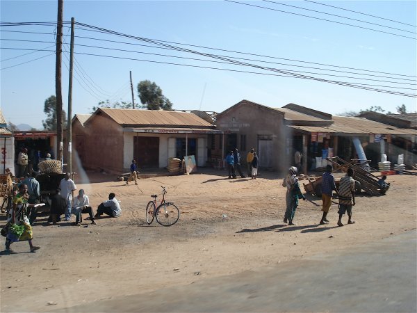Roadside village shops on the road from Dar es Salaam.