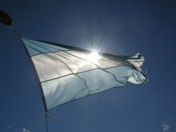 Argentinian flag, sun illuminated, Beagle Channel