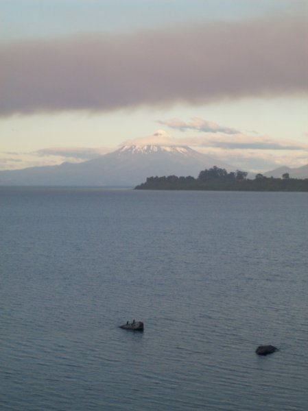 The band of smoke from the local fires almost obsured the volcano