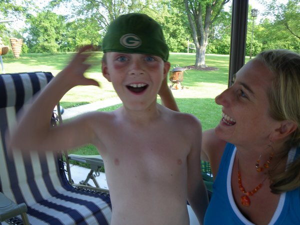 Caught Evan in my Packer hat!  :)