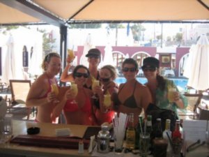 Girls at Kallisti Pool Bar in Santorini