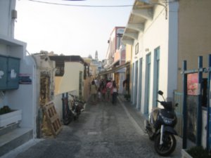 Walking down street in Santorini