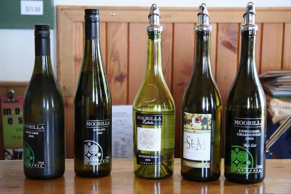 Wines we sampled at the Moorilla Estate winery on the Tamar Valley wine route