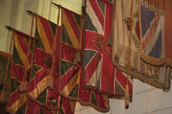 Tattered flags inside the Cathedral.