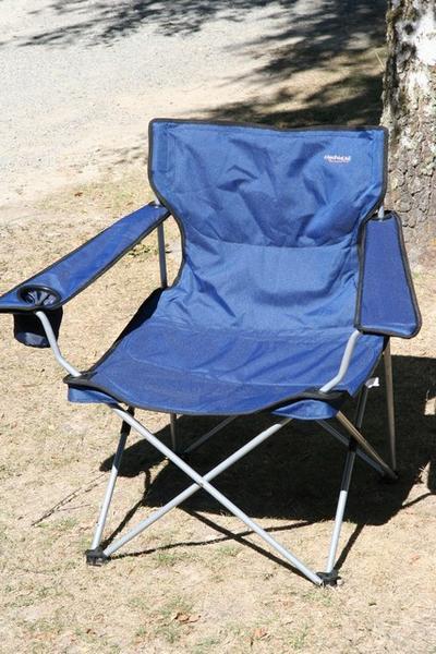 One of our camp chairs.  We got one each - they are comfy and can hold your drink while you sit and relax.