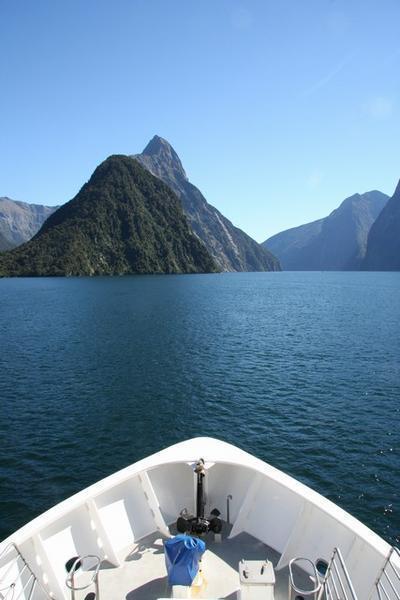 The Milford Sound on a lovely sunny day.