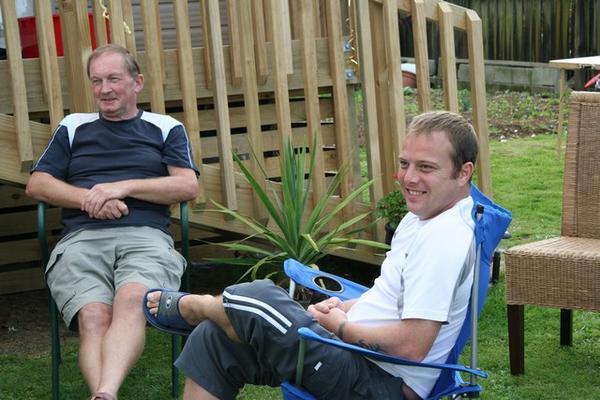 Uncle Ian and Steve at the family BBQ
