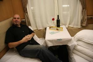 Alan relaxes just after we arrive in our lovely Deluxe Soft Sleeper Compartment