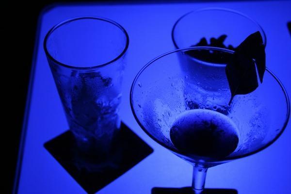 Our empty glasses in Aqua spirit.