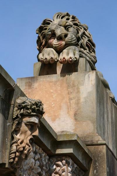 Lion guarding the crypt entrance at Hamilton Mausoleum