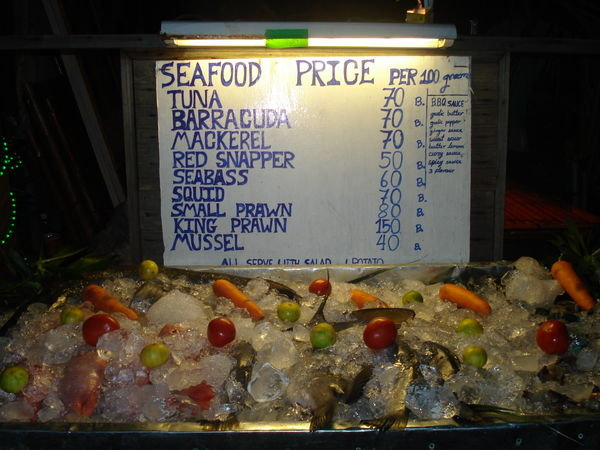 fresh seafood on the beach..