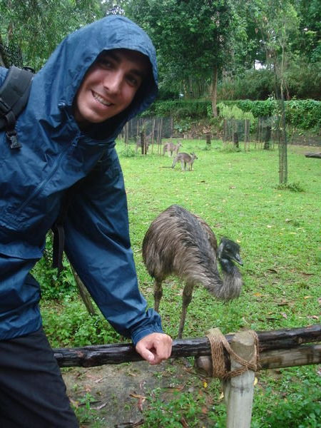 Rob was edgy about the emu biting him!