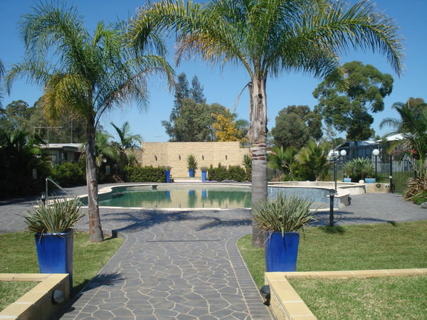 the pool area and spa at campsite..