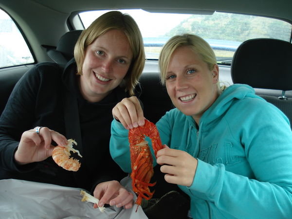 cray fish in the car with Pea..