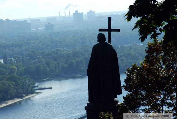 Statue to St. Volodymyr, looking over the River Dnieper.