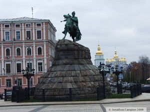 The statue to Bohdan Khmelnytskiy in front of St. Michael's monastery.