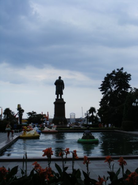 Lenin statue and a swimming pool.
