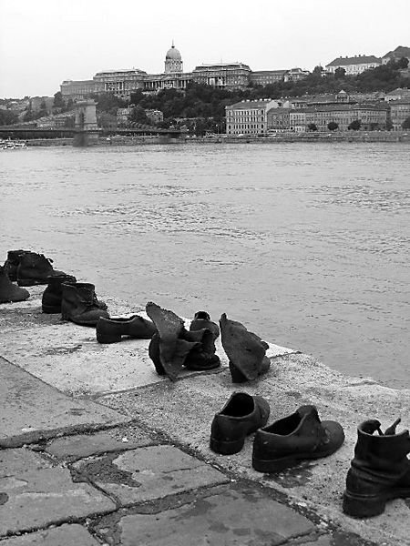 Shoe memorial - for those who were killed during the Second World War.