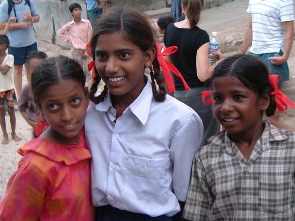 School Girls With Red Ribbons--Pachewar, India