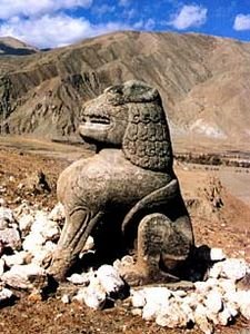 Stone lion at the tomb of Tibetan king