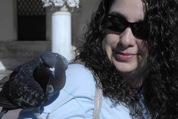 Me with pigeon -- see I'm not scared!