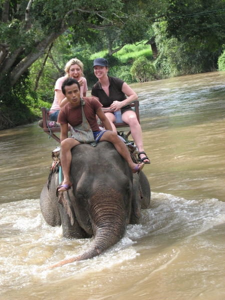 fellow trekkers riding an elephant