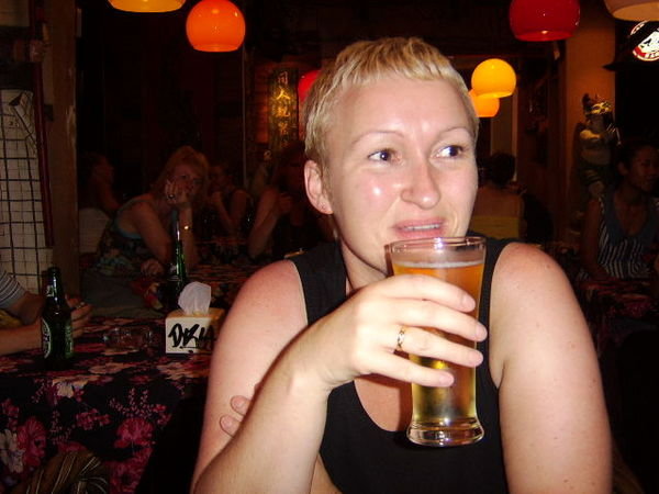 Sheena drinking beer