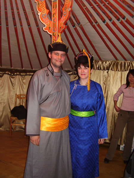 resplendent in traditional Mongolian attire