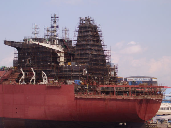 A huge ship under construction