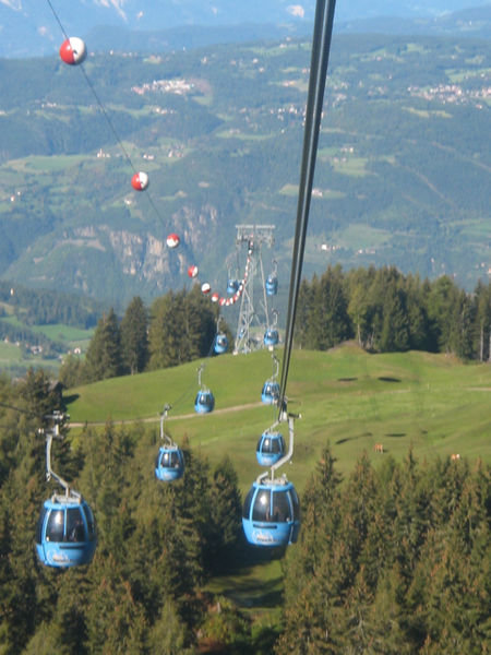 The cable cars sail up 2000 feet from Castlerotto to Compatsch.