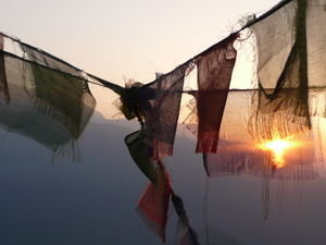 Prayer flags at sunrise