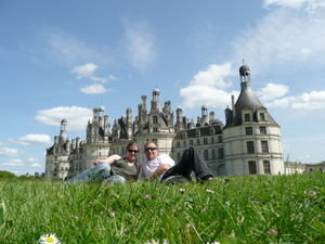 Us enjoying the sun at Chambord Chateau, Loire valley