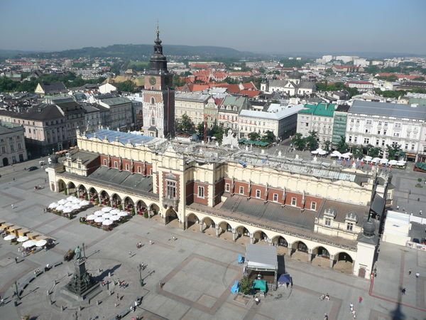 View of the main market square from the belltower of St. Mary's Basilica