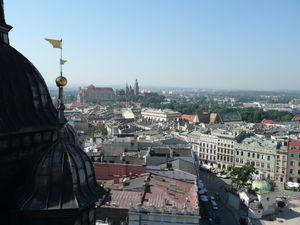 View fof Krakow castle rom the belltower of St. Mary's Basilica