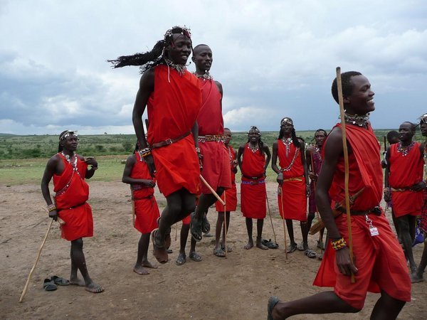 Jumping Masai warriors, Masai Mara, Kenya