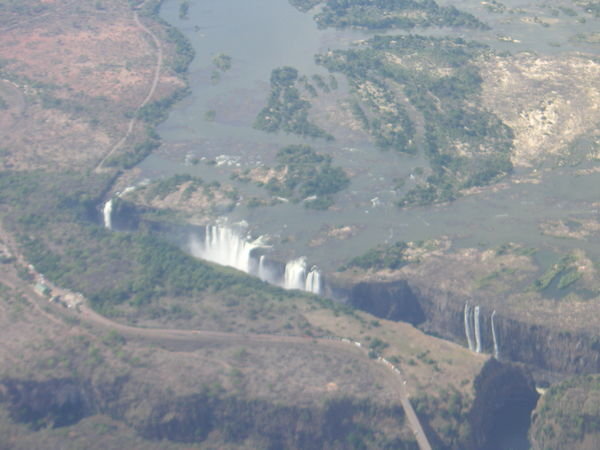 The Victoria falls seen from a tiny airplane