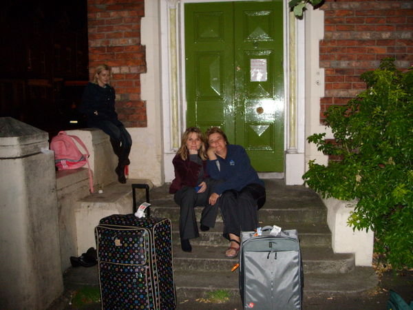 On the steps of the hostel