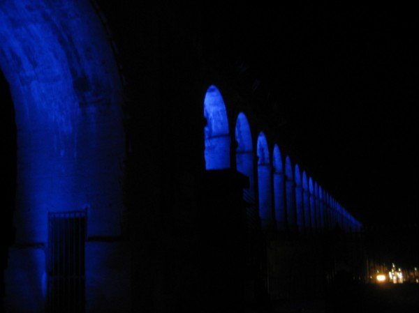 The Roman Aquaduct Lit up at Night