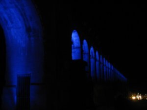 The Roman Aquaduct Lit up at Night