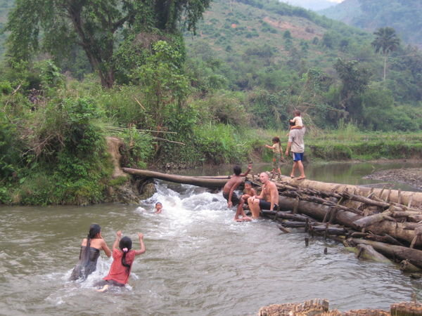 Swimming with some village kids