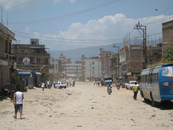 dusty street in Kathmandu