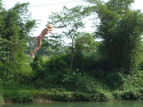 Kim (AKA Action Woman) flying through the air on a rope swing!!