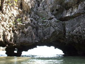 Looking at cool caves on our sea canoeing trip