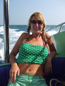 Kim enjoying the speedboat ride