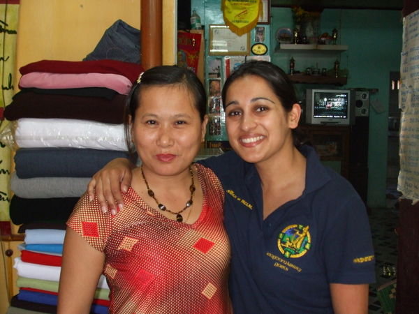 Rebecca with the tailor who organised our clothes, she was so lovely!