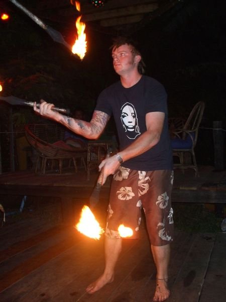 Nick doing his usual fire juggling show at Utopia. It was really impressive!!